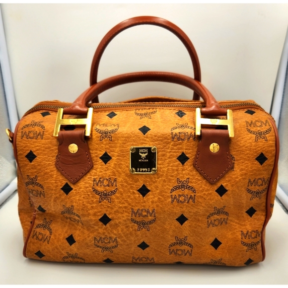 ✨️EUC MCM Cognac Monogram Visetos Boston Hand Bag ✨️ - Picture 2 of 16